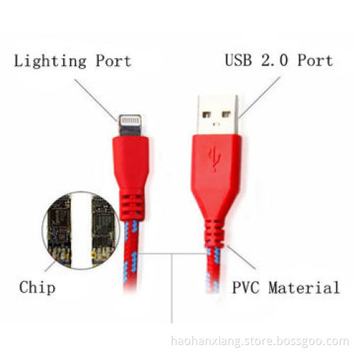 Most Popular Nylon Fabric USB Data Cable for iPhone 5/5S/5C